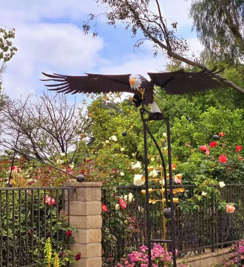 Metal Eagle Yard Art, Wind Powered Moving Garden Sculpture, 7.5ft Outdoor Decor