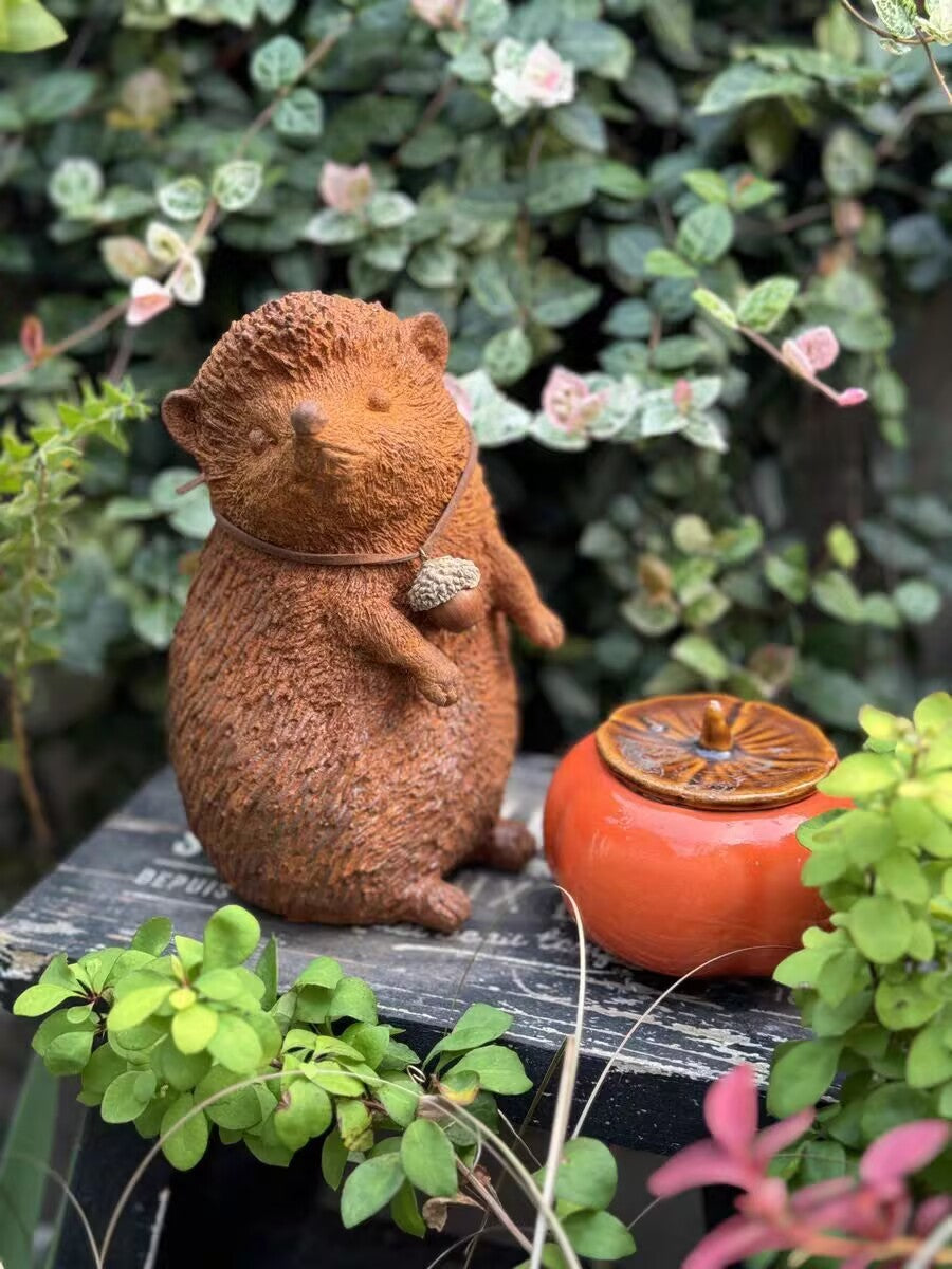 Vintage Cast Iron Hans Hedgehog Sculpture - Rustic Garden Figure Outdoor Grimm