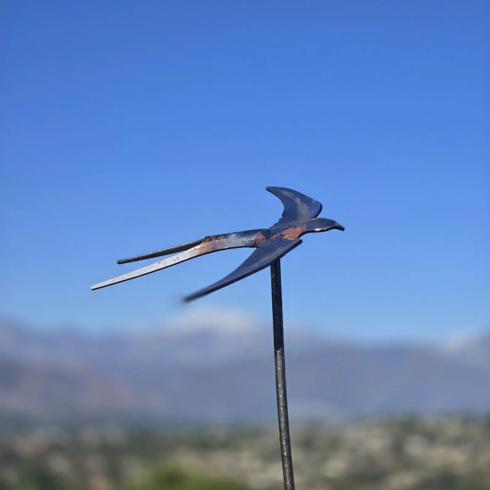 Rust Metal Swallow Garden Stake - Flying Bird Yard Art (59 Inch)