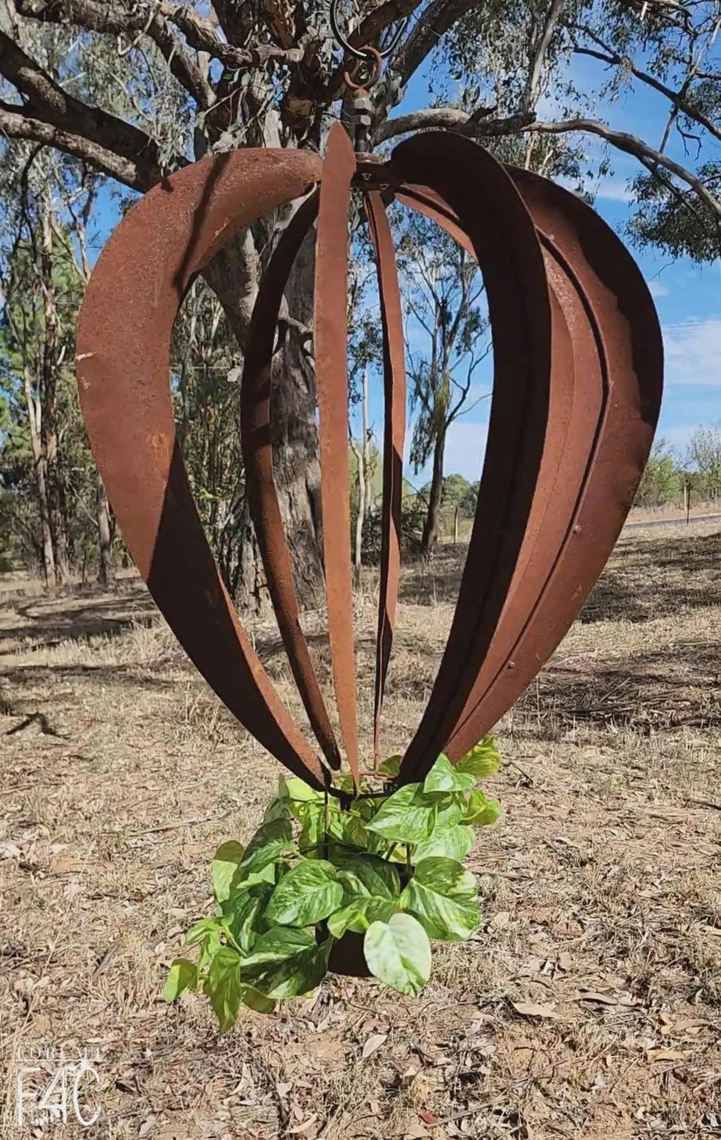 Rusty Metal Hot Air Balloon Wind Spinner: Hanging Garden Sculpture