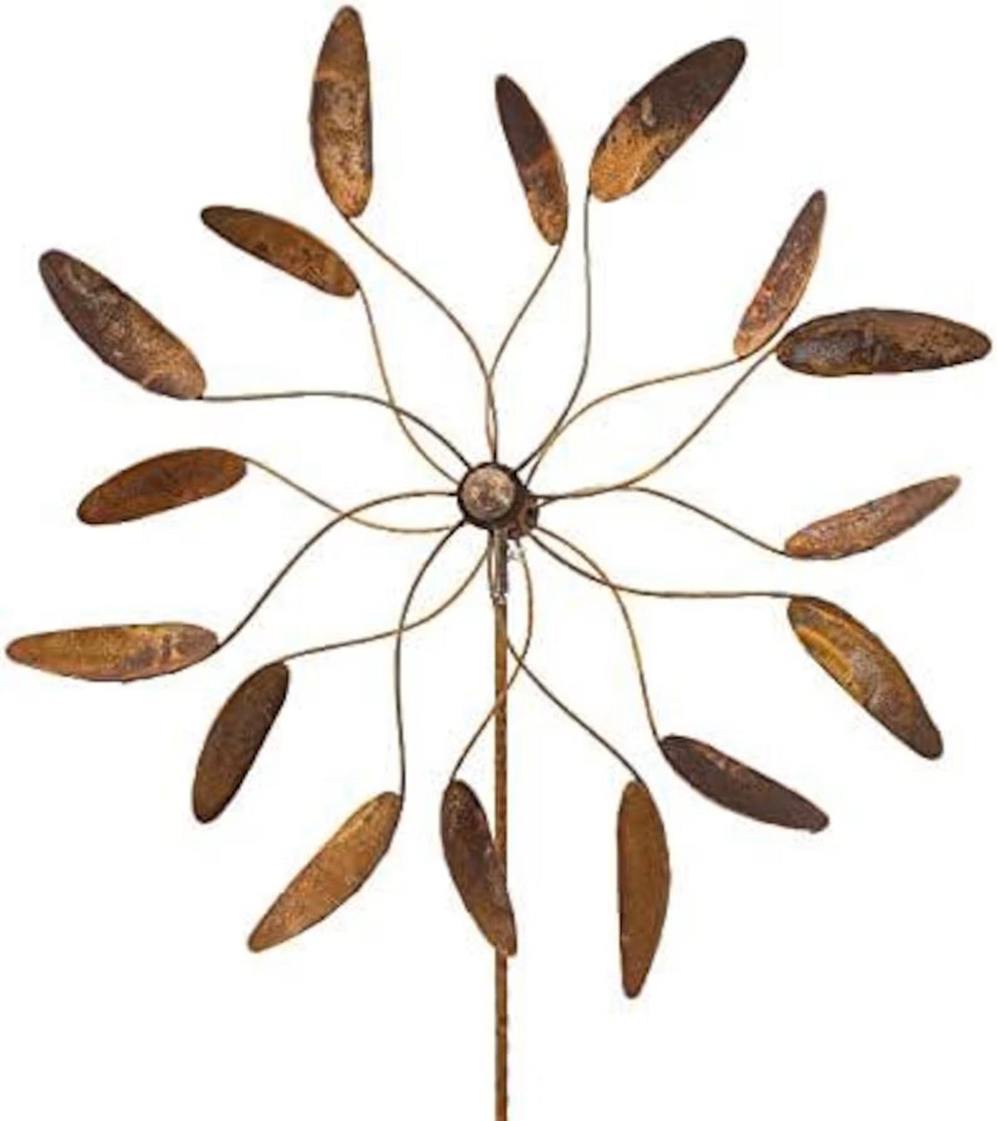 67“H Rusty Metal Flower Wind Spinner | Handmade Garden Sculpture | Weathered