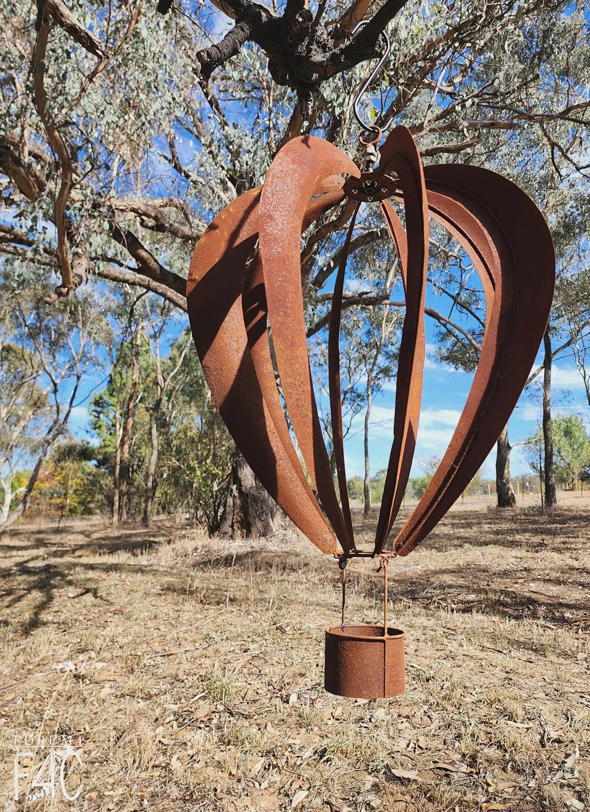 Rusty Metal Hot Air Balloon Wind Spinner: Hanging Garden Sculpture