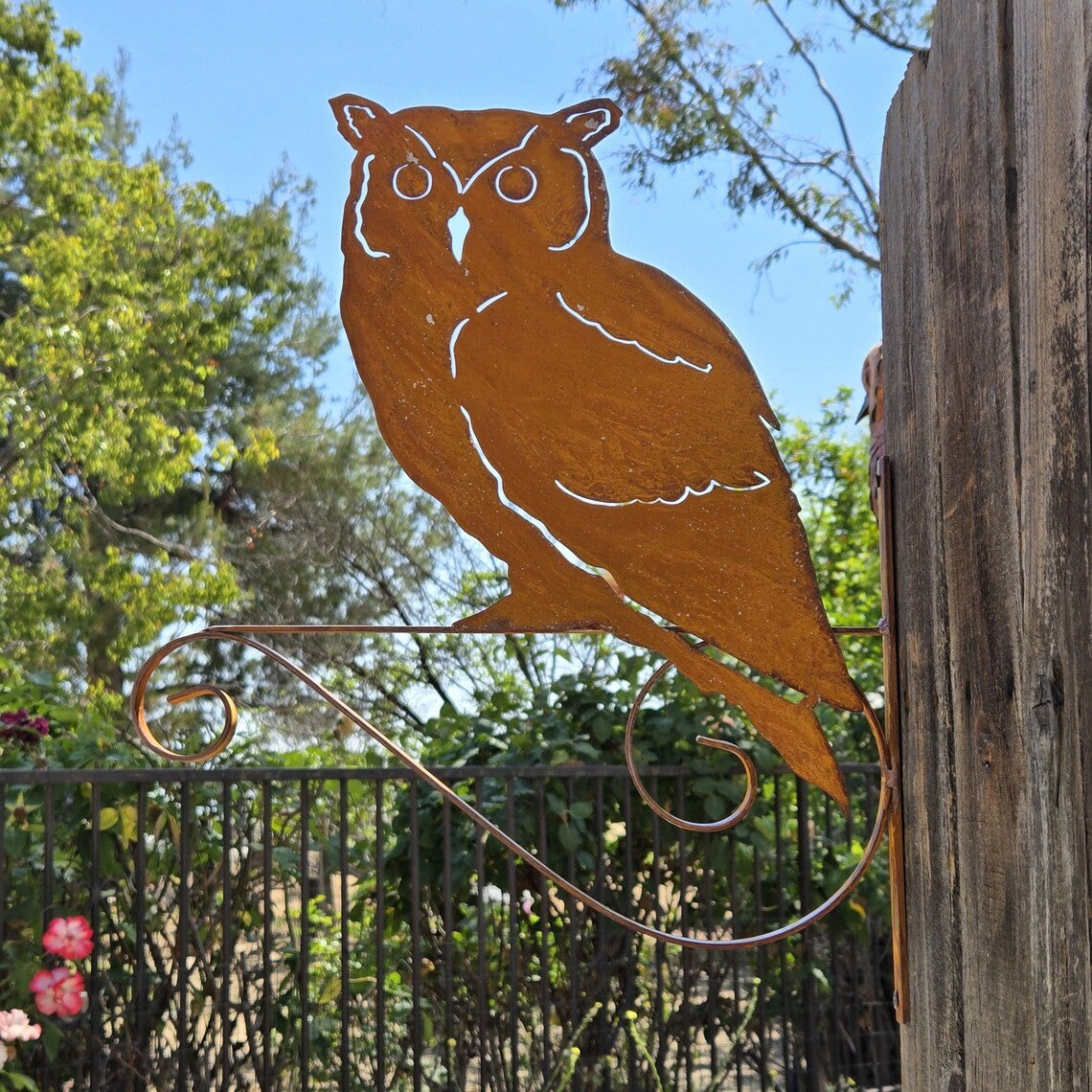 Rusty Metal Owl Bracket Sign Garden Wall Art Outdoor Rustic Iron Décor Owl Art