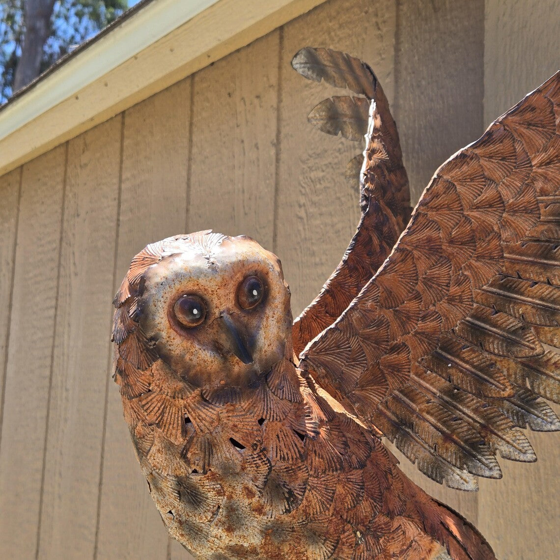 Metal Owl Wall Sculpture 21"x18" Handcrafted Outdoor Garden Art Decor for Yard
