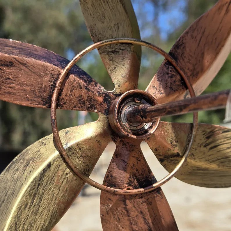 Patriotic Metal Wind Spinner: 95" American Flag Willmill Gold Garden Sculpture