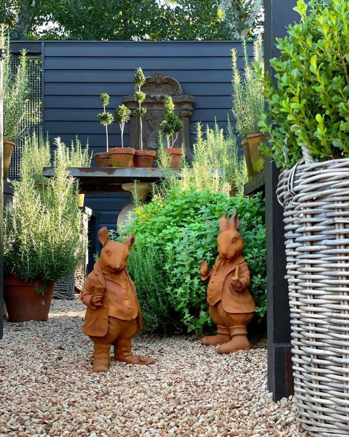 Metal Cast Iron Rabbit Statue - Rustic Bunny Garden Decor - Heavy Metal Porch