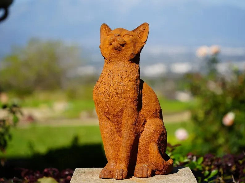 Cast Iron Cat Sculpture Rustic Garden Statues, Porch & Patio Decor