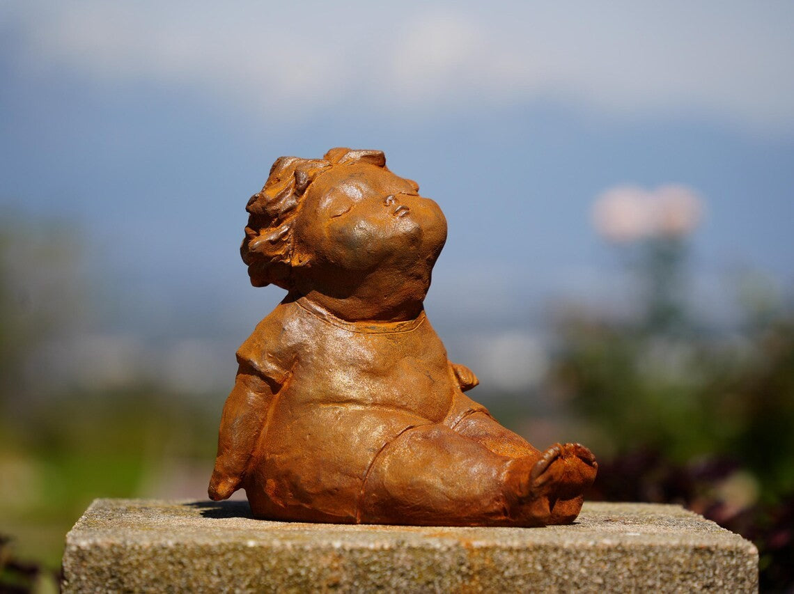 Creative Chubby Girl Cast Iron Figurine, Outdoor Garden Ornament, Yard Decor