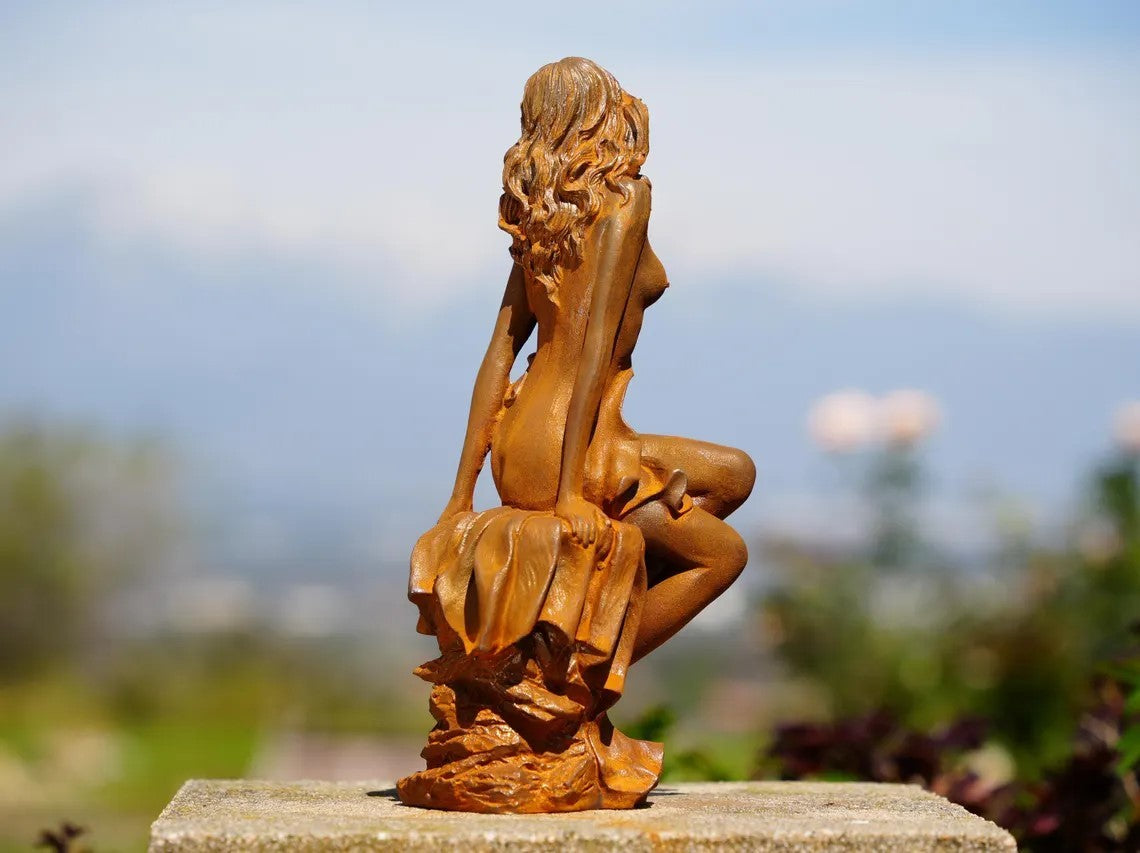 Metal Sensual Cast Iron Woman Statue | Romantic Nude Female Sculpture | Feminine