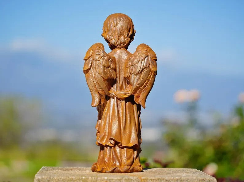 Metal Cast Iron Praying Angel Statue Rustic Religious Decor Spiritual Gift Idea