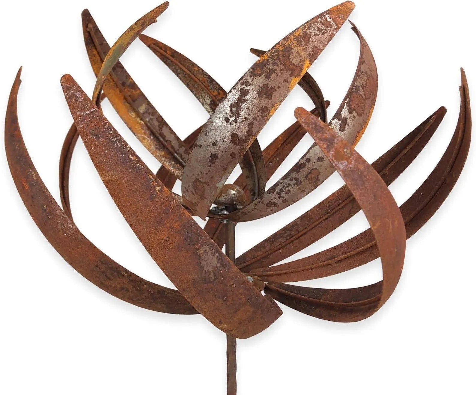 87“ H Rusty Metal Lotus Wind Spinner | Handmade Iron Garden Sculpture | Weathere