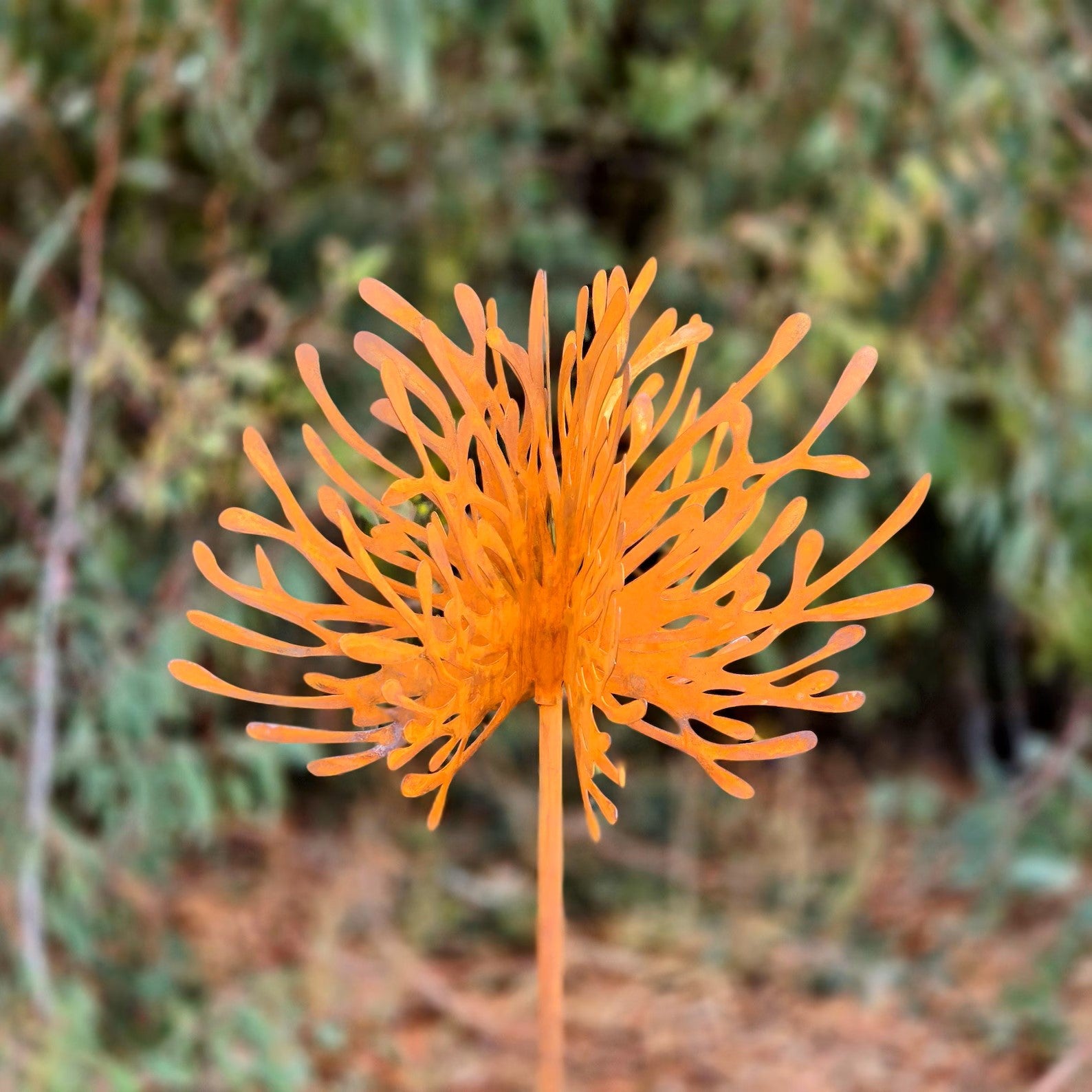 Set of 4 Rusty Metal Dandelion Garden Stake 3D Hand-Welded Design