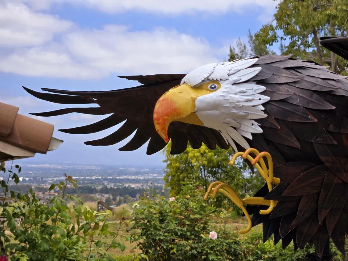 Metal Eagle Yard Art, Wind Powered Moving Garden Sculpture, 7.5ft Outdoor Decor