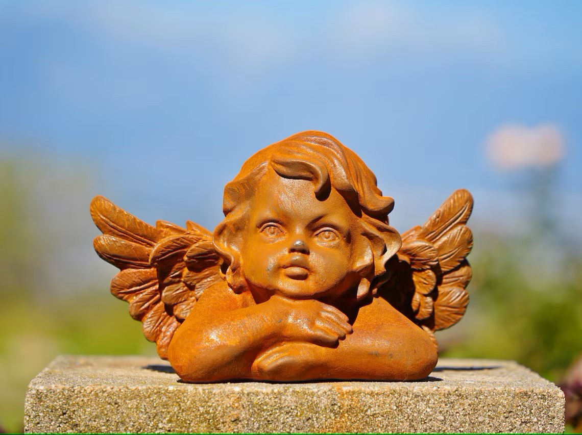 Dreaming Angel Garden Statue Outdoor Metal Figurine Unique Home Decor Accent Art