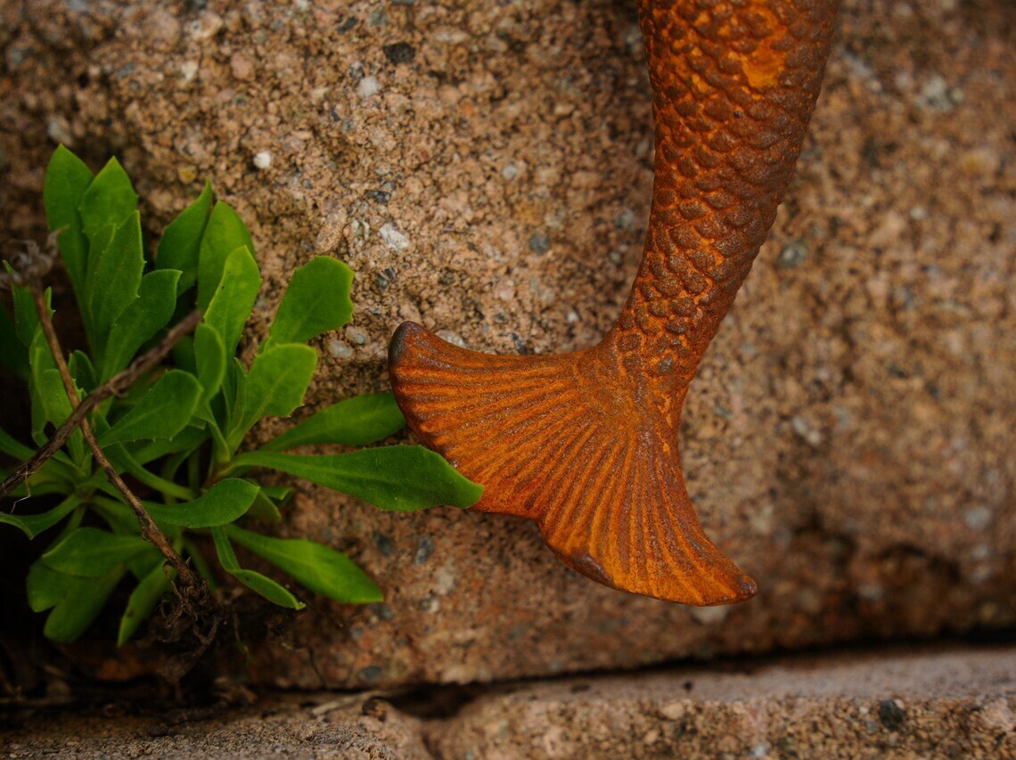 Cast Iron Mermaid Statue - Rustic Garden Sculpture, Vintage Outdoor Art, Coast