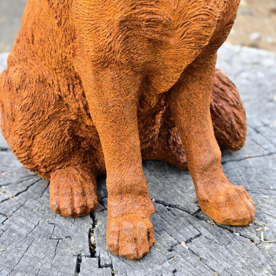 Rusty Finish Cast Iron Sitting Fox Statue Handmade Garden Decor Animal Sculpture