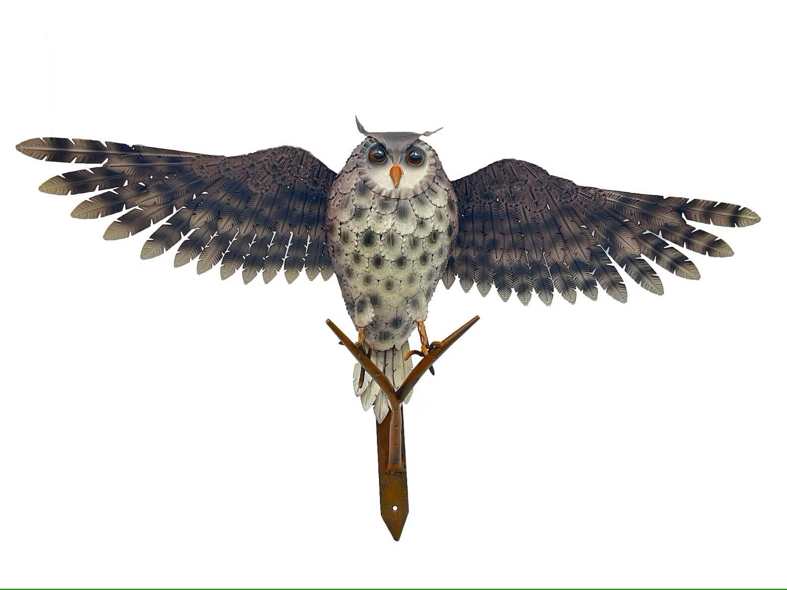 Handcrafted Metal Owl Garden Sculpture with Outstretched Wings - Rustic Yard Art