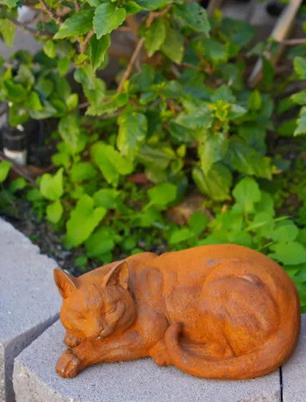 Cast Iron Cat Sculpture Rustic Garden Statues, Porch & Patio Decor