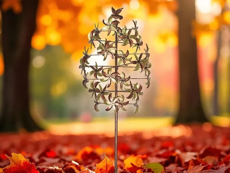 95“ Tall Patriotic Metal Wind Spinner USA Flag Windmill Garden Yarn Decoration