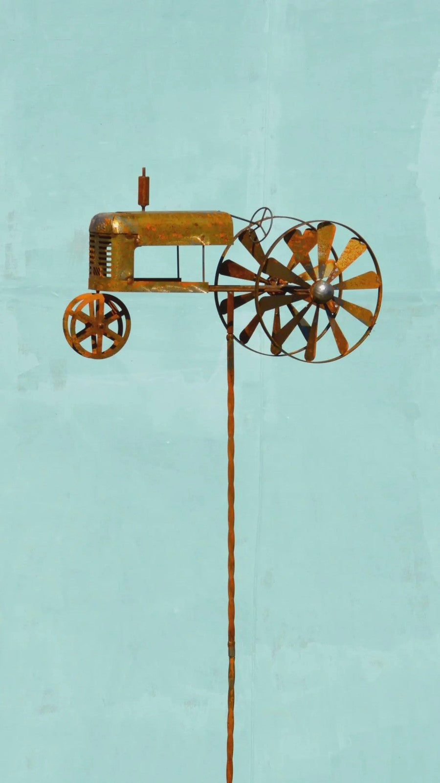 Rusty Metal Tractor Wind Spinner Garden Ornament – Vintage Farm Style Windmill