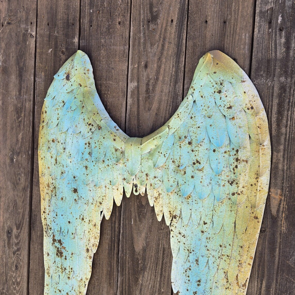 Rustic Angel Wings Metal Wall Decor Patina Finish Garden or Porch Accent