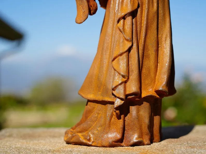 Metal Cast Iron Praying Angel Statue Rustic Religious Decor Spiritual Gift Idea
