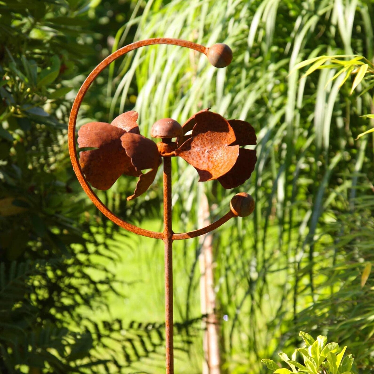 Rustic Metal Wind Spinner – 65" Tall Kinetic Garden Sculpture, Rust Finish
