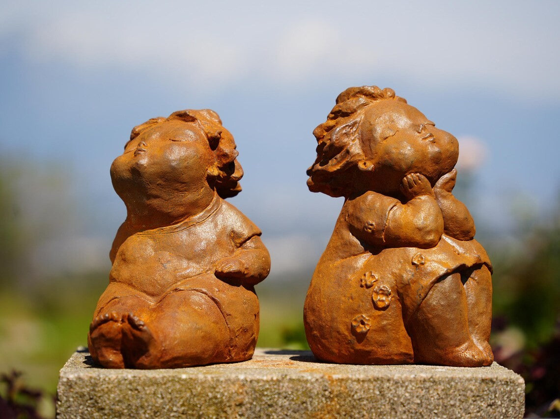 Creative Chubby Girl Cast Iron Figurine, Outdoor Garden Ornament, Yard Decor