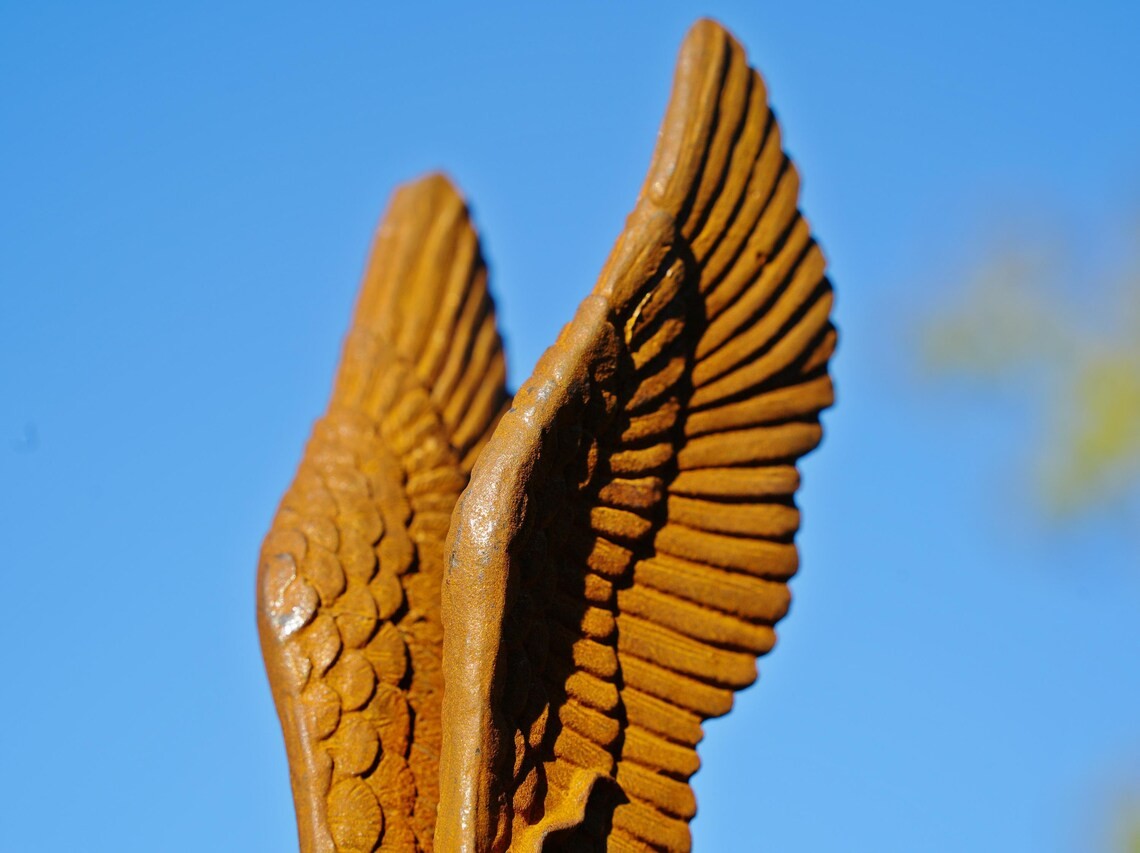 Cast Iron Redemption Angel Statue - Handcrafted Rustic Metal Mythical Sculpture