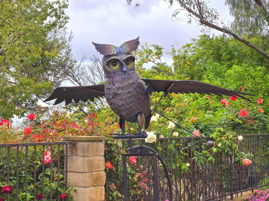 85 Inch Giant Metal Owl Sculpture Handcrafted Flying Rocker Garden Decor