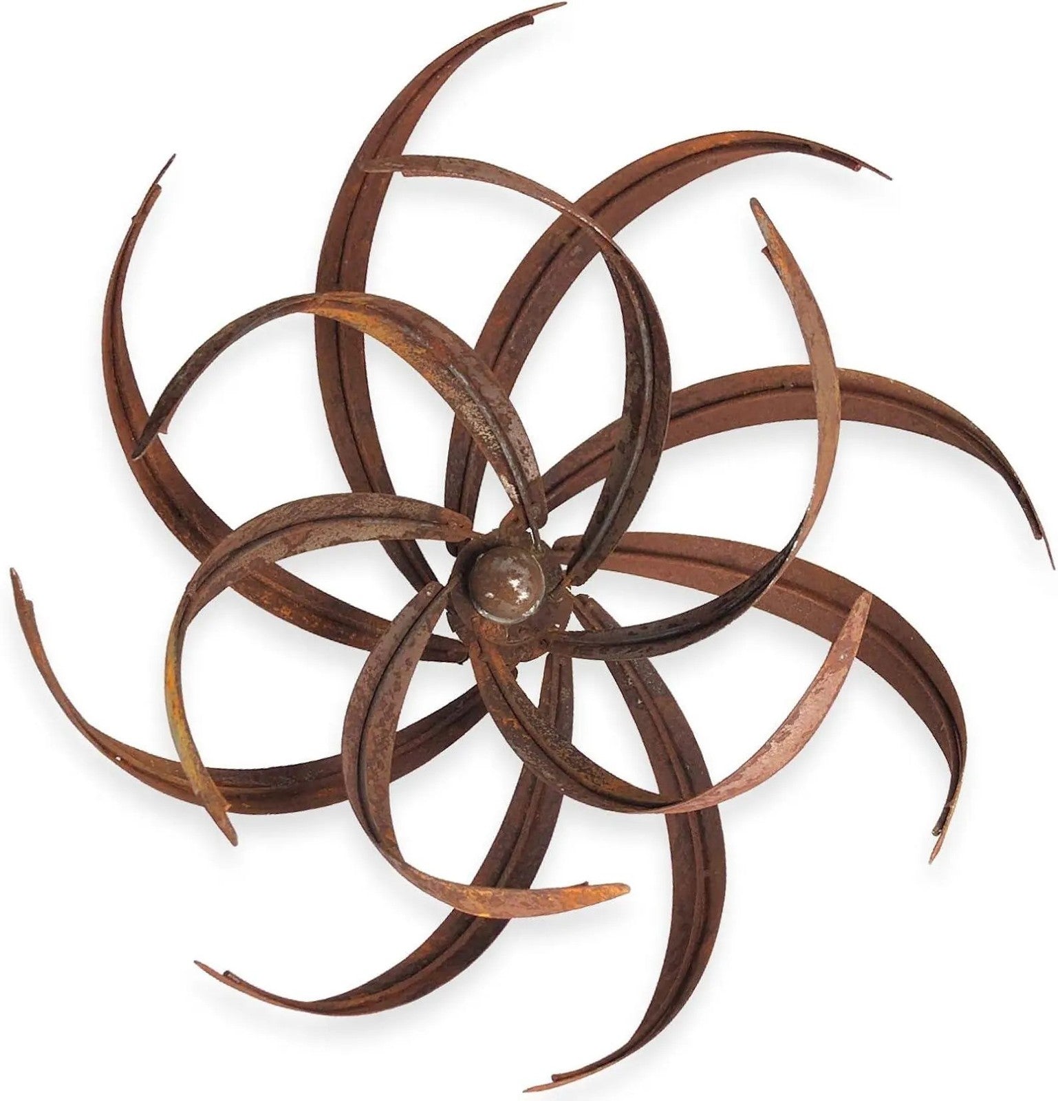 87“ H Rusty Metal Lotus Wind Spinner | Handmade Iron Garden Sculpture | Weathere