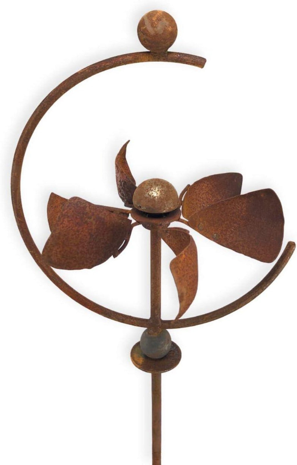 Rustic Metal Wind Spinner – 65" Tall Kinetic Garden Sculpture, Rust Finish