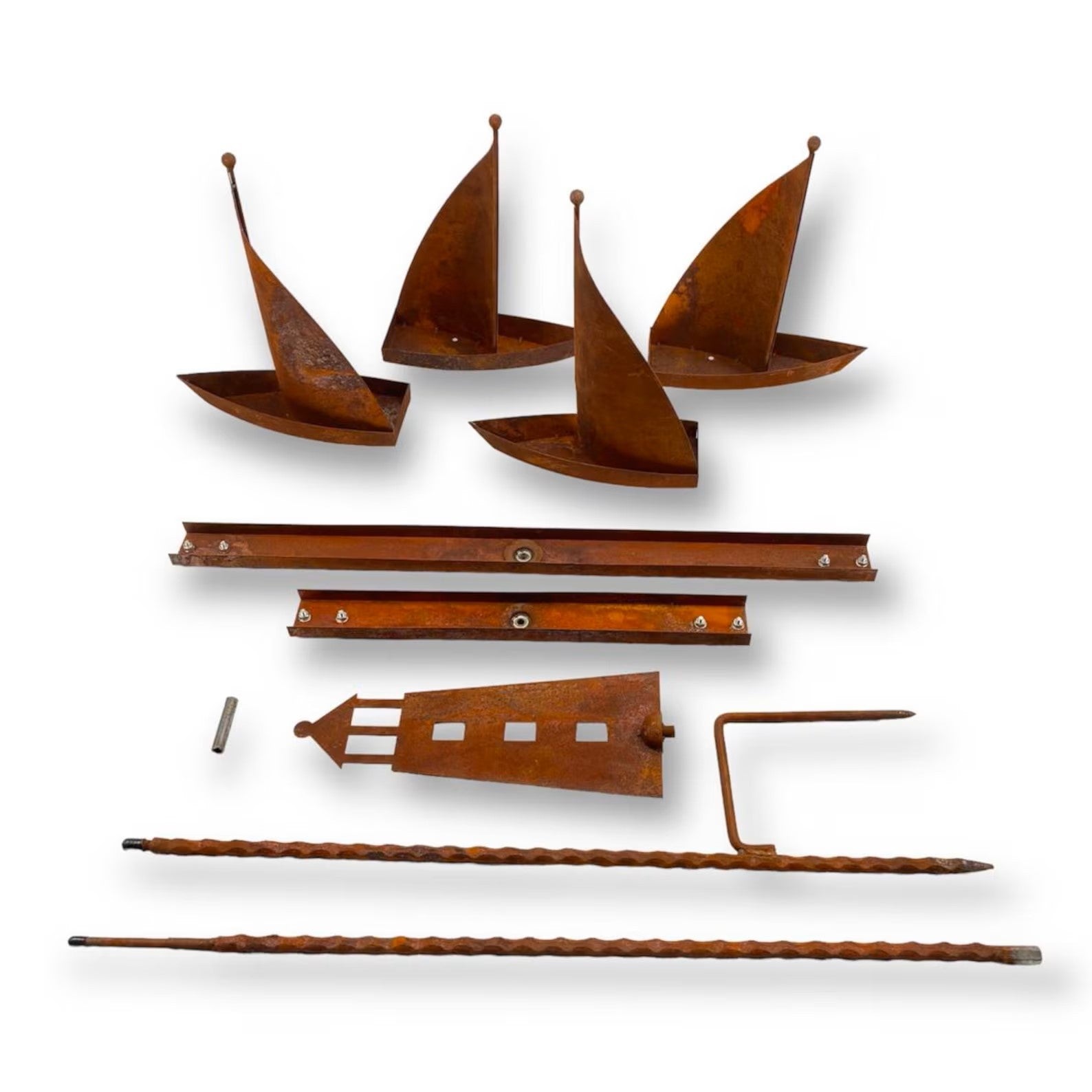Metal Garden Rusty Large Lighthouse & Sailboats Wind Spinner – Sailboat Stake