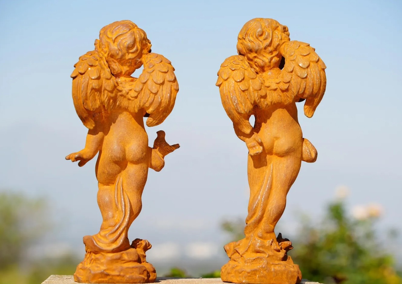 Vintage Cast Iron Cherub Statue Renaissance Garden Sculpture Rustic Outdoor Art