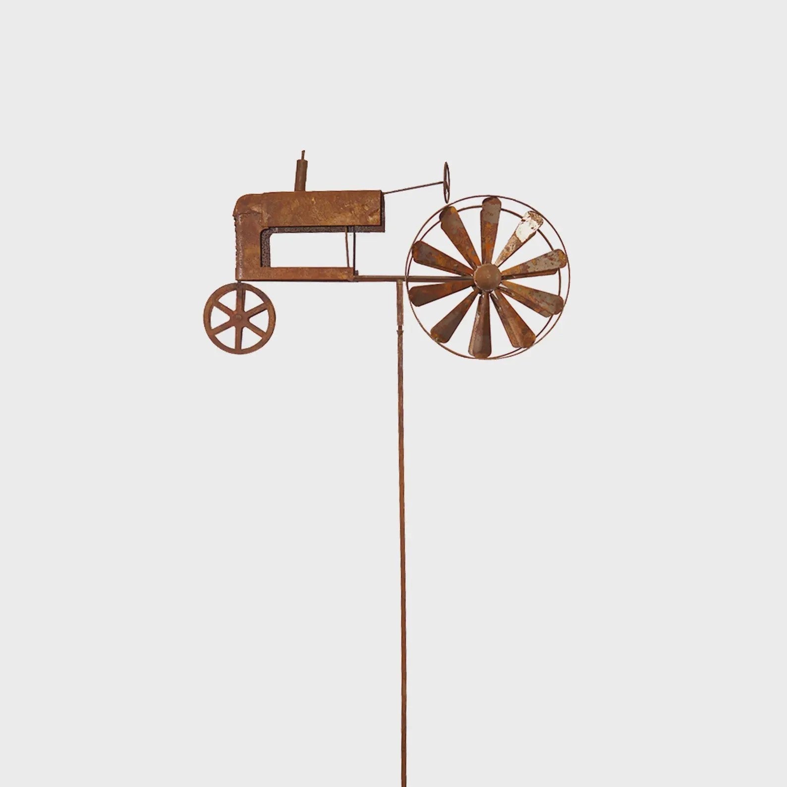Rusty Metal Tractor Wind Spinner Garden Ornament – Vintage Farm Style Windmill