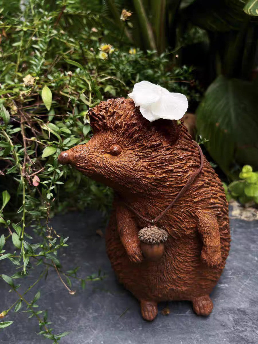 Vintage Cast Iron Hans Hedgehog Sculpture - Rustic Garden Figure Outdoor Grimm