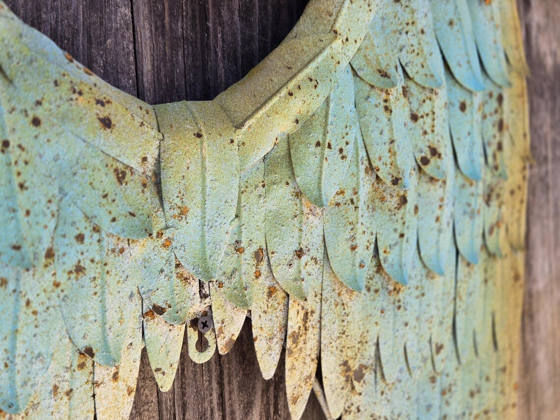 Rustic Angel Wings Metal Wall Decor Patina Finish Garden or Porch Accent
