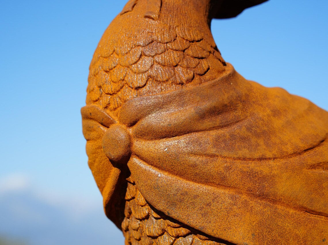 Metal Mrs. Duck Cast Iron Sculpture – Victorian Garden Lady Duck with Bonnet