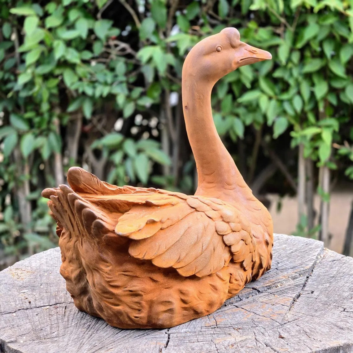 Rust Finish Cast Iron Goose Statue, Handmade Garden Swan Decor, Outdoor Patio