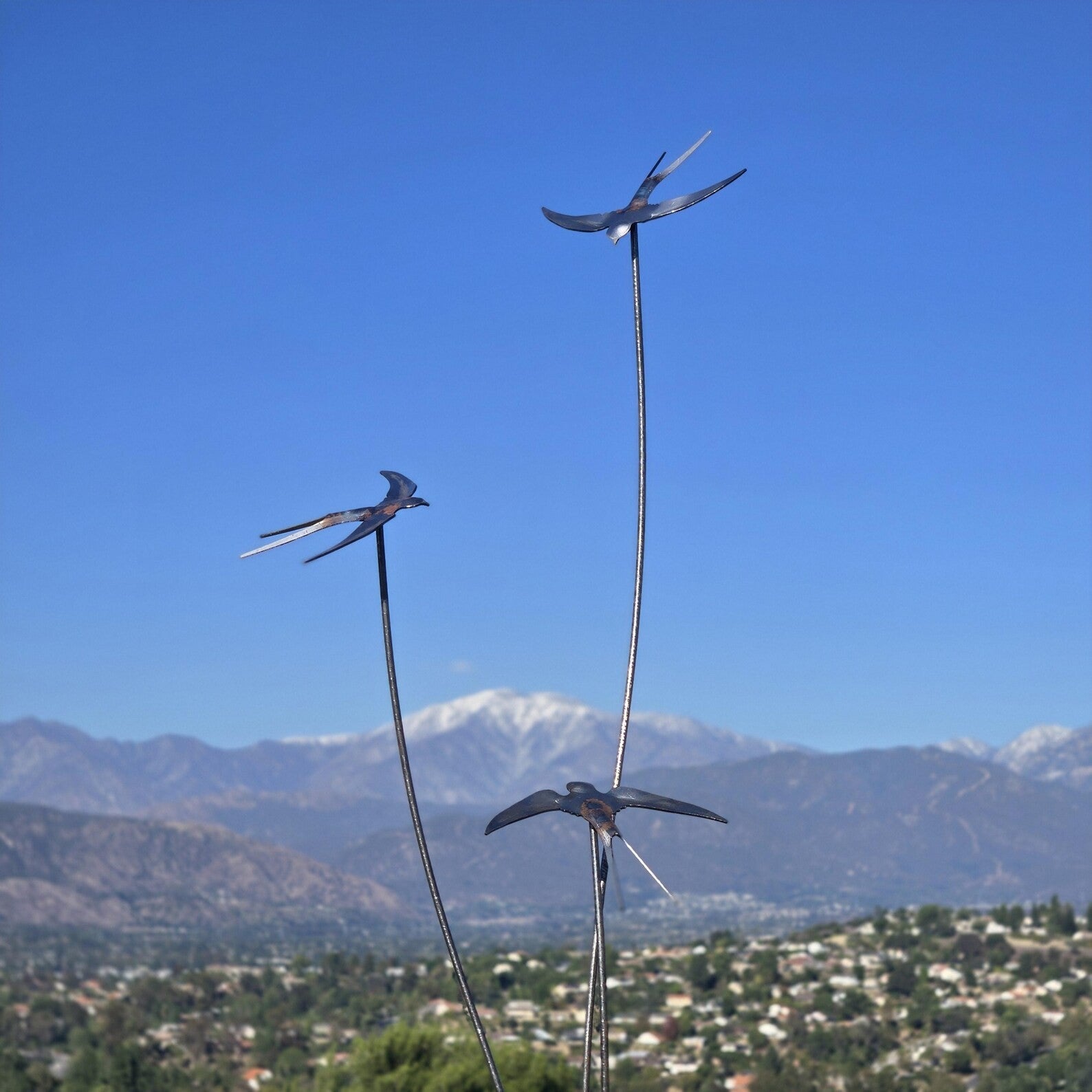 Rust Metal Swallow Garden Stake - Flying Bird Yard Art (59 Inch)