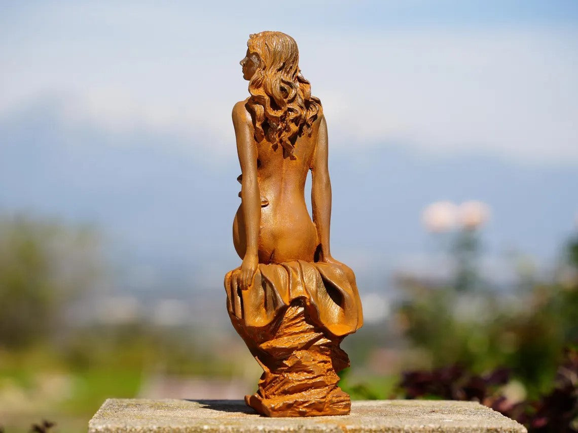 Metal Sensual Cast Iron Woman Statue | Romantic Nude Female Sculpture | Feminine