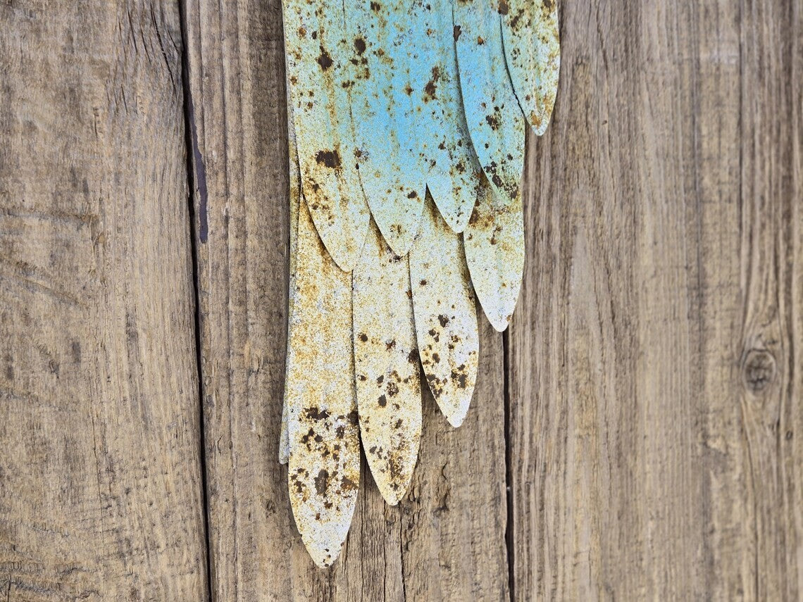 Rustic Angel Wings Metal Wall Decor Patina Finish Garden or Porch Accent
