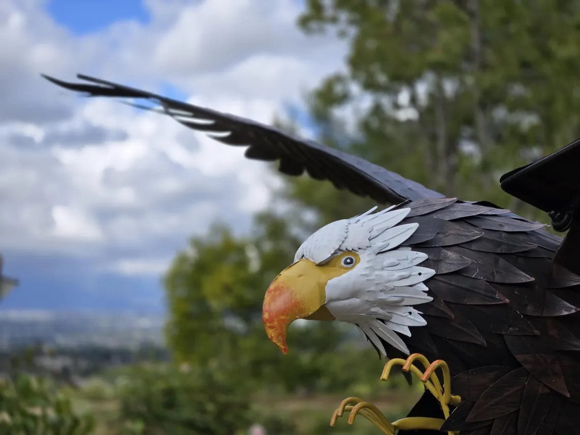 Metal Eagle Yard Art, Wind Powered Moving Garden Sculpture, 7.5ft Outdoor Decor