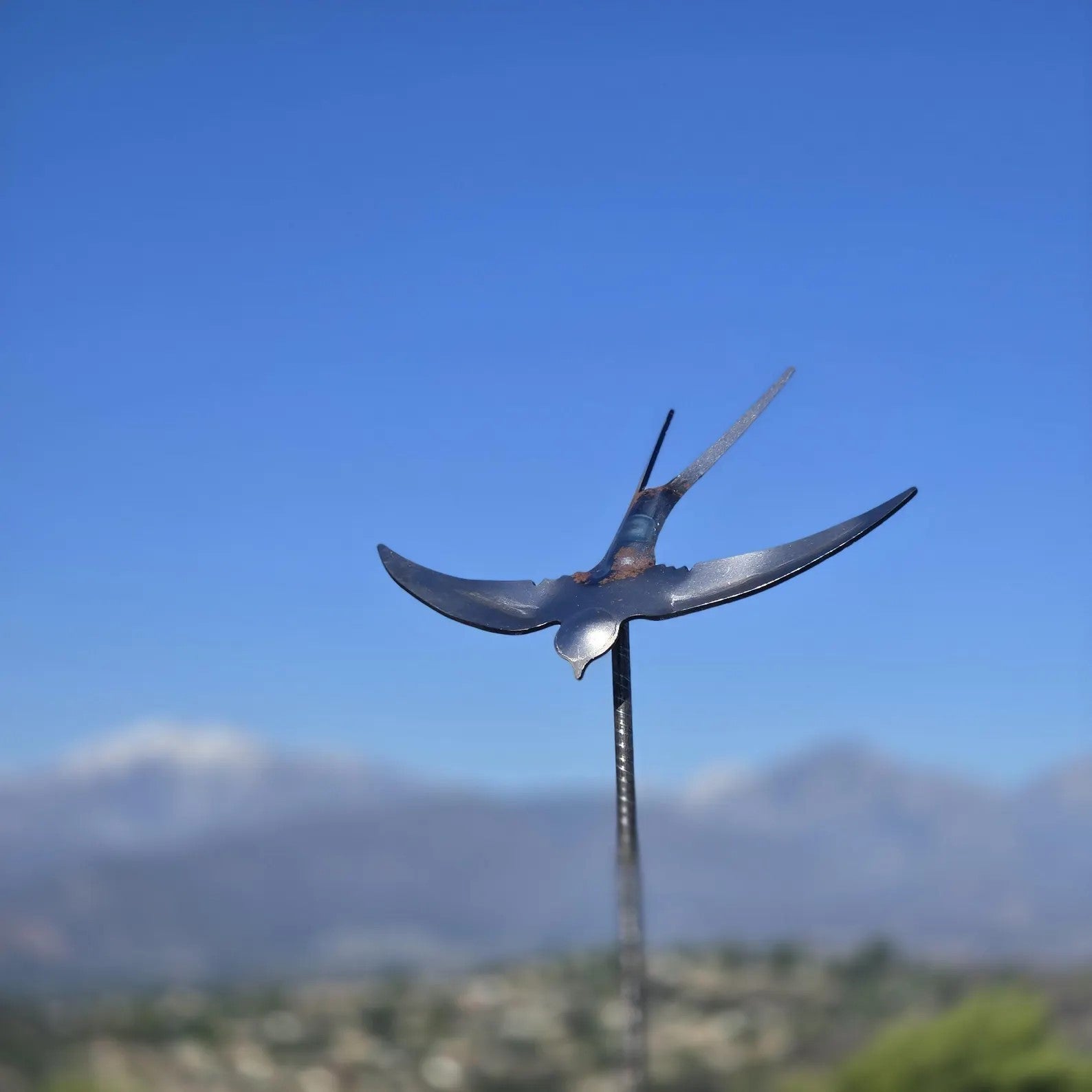 Rust Metal Swallow Garden Stake - Flying Bird Yard Art (59 Inch)