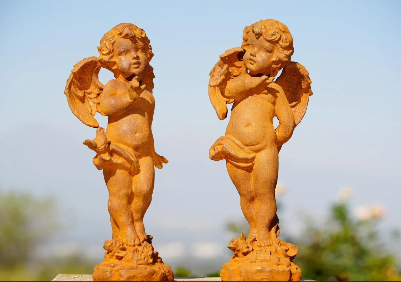 Vintage Cast Iron Cherub Statue Renaissance Garden Sculpture Rustic Outdoor Art