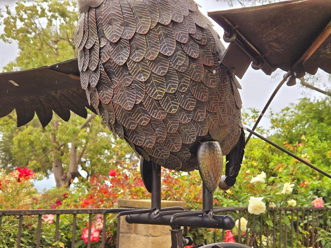 85 Inch Giant Metal Owl Sculpture Handcrafted Flying Rocker Garden Decor