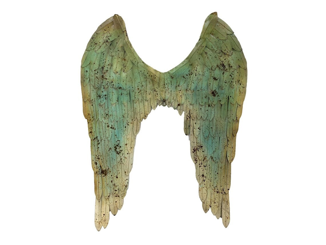 Rustic Angel Wings Metal Wall Decor Patina Finish Garden or Porch Accent