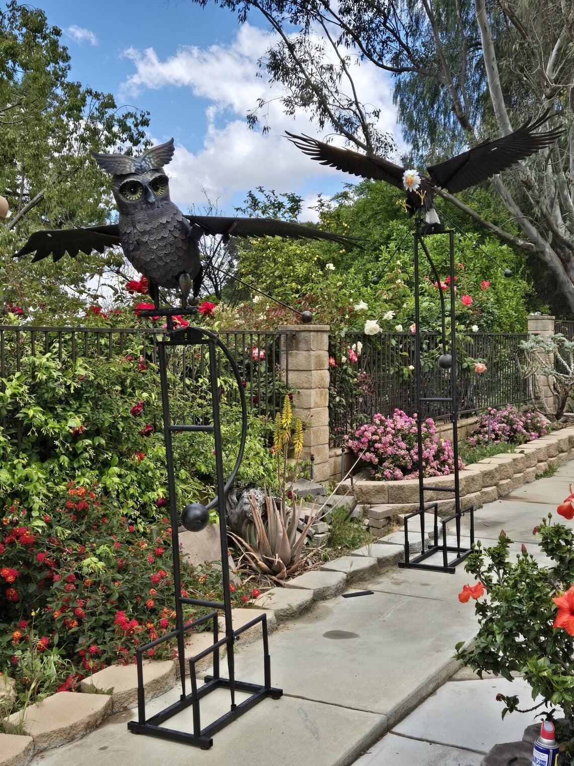 85 Inch Giant Metal Owl Sculpture Handcrafted Flying Rocker Garden Decor