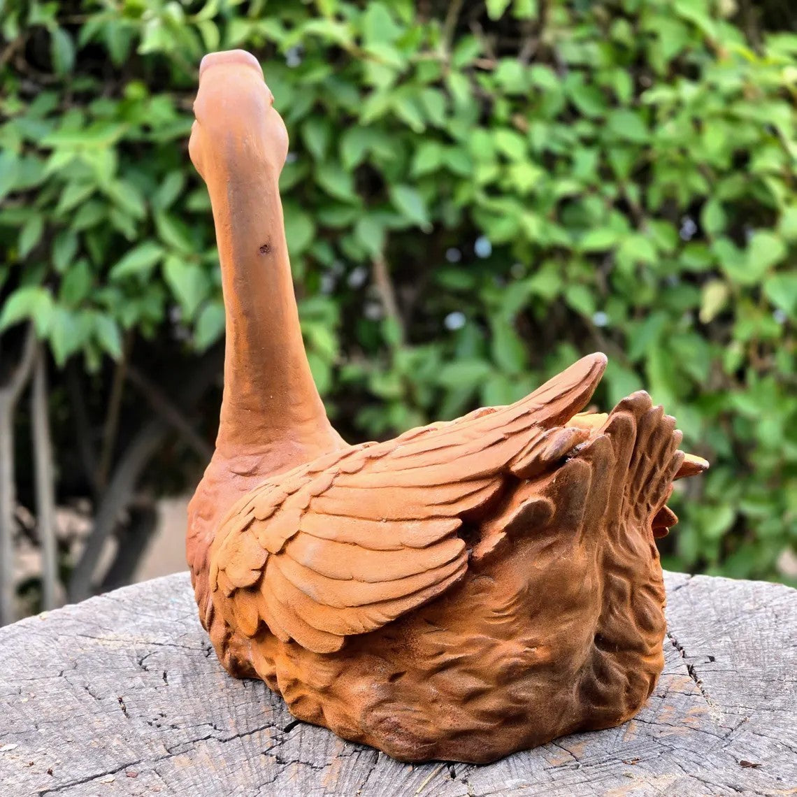 Rust Finish Cast Iron Goose Statue, Handmade Garden Swan Decor, Outdoor Patio
