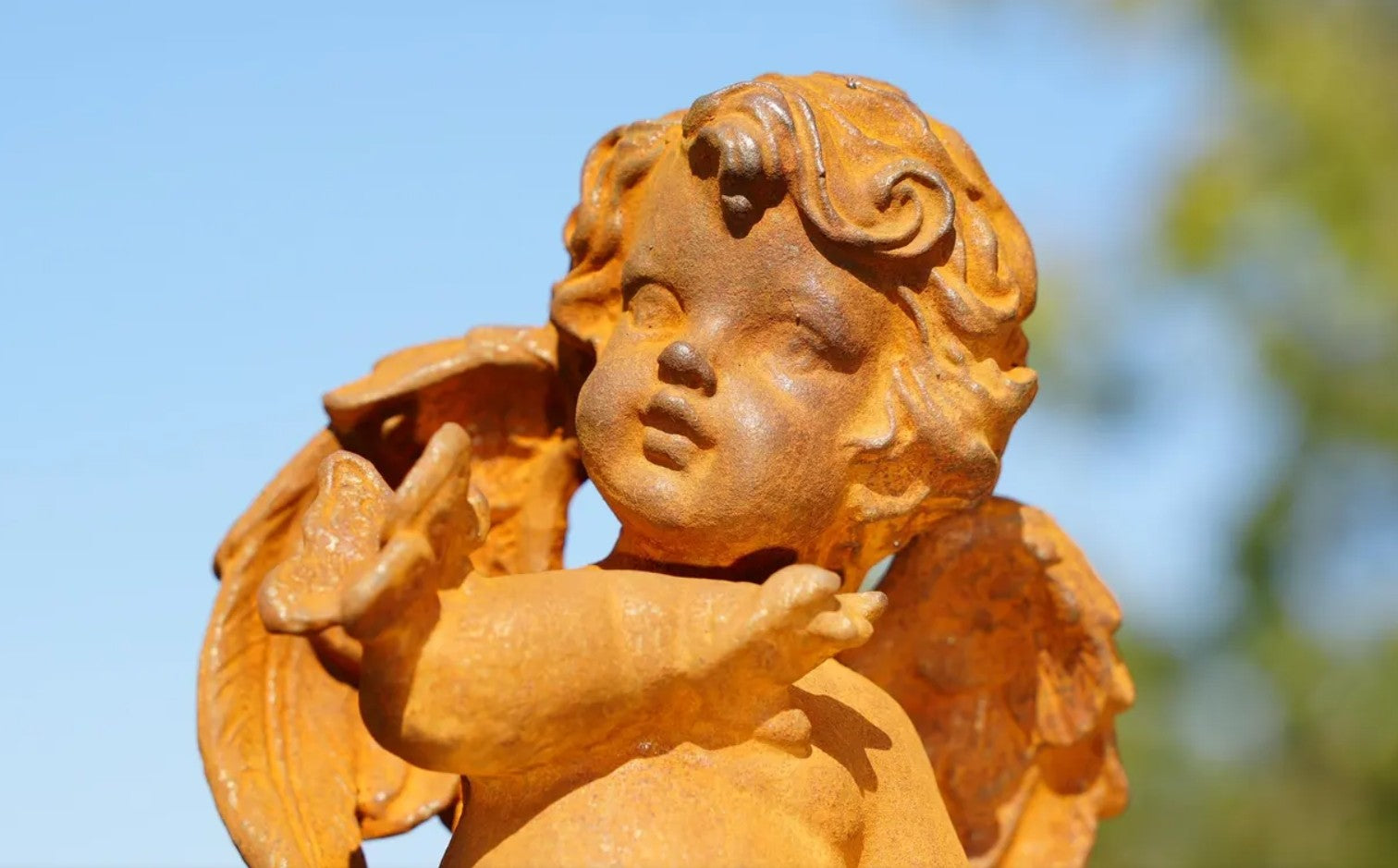 Vintage Cast Iron Cherub Statue Renaissance Garden Sculpture Rustic Outdoor Art